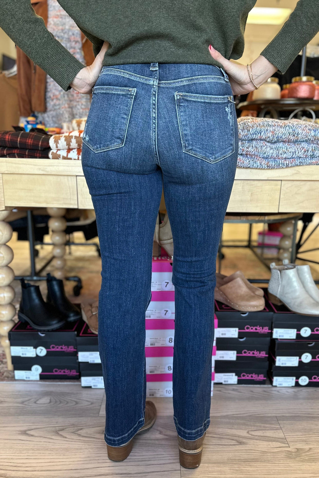 Mid Rise Hand Sand & Destroy Boot Cut JEANS JUDY BLUE 