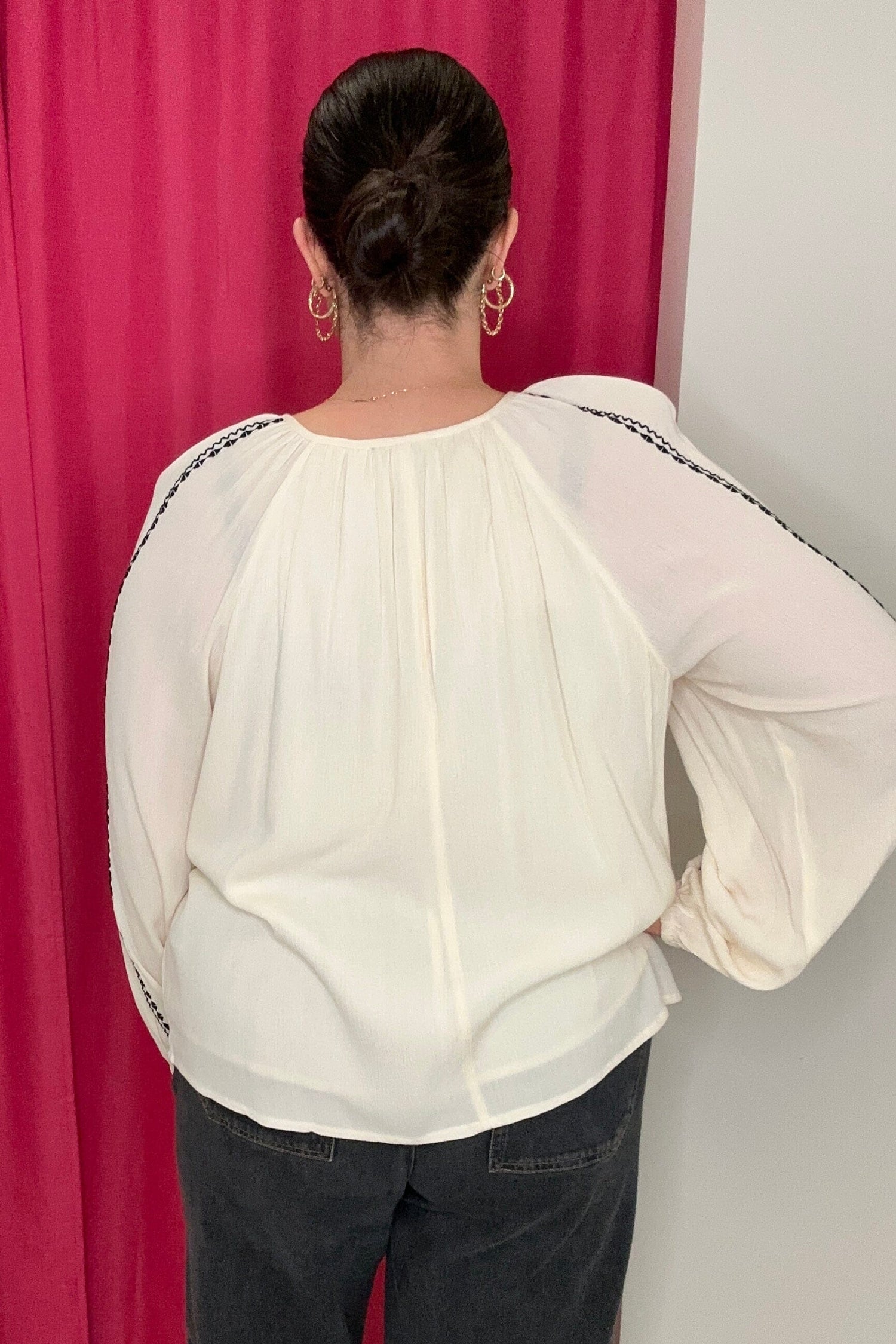 Long Sleeve Woven Raglan Blouse w/Embelishments MISSY TOP SPECIAL LIVERPOOL 