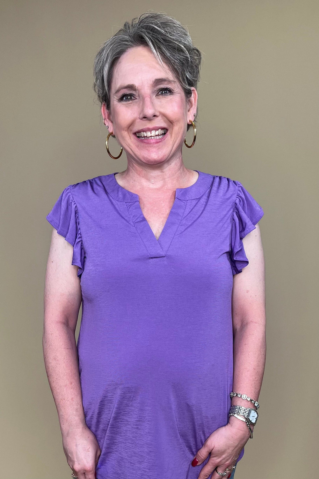 Cap Sleeve w/Ruffle V-Neck JR TOP DRESSY DEAR SCARLETT