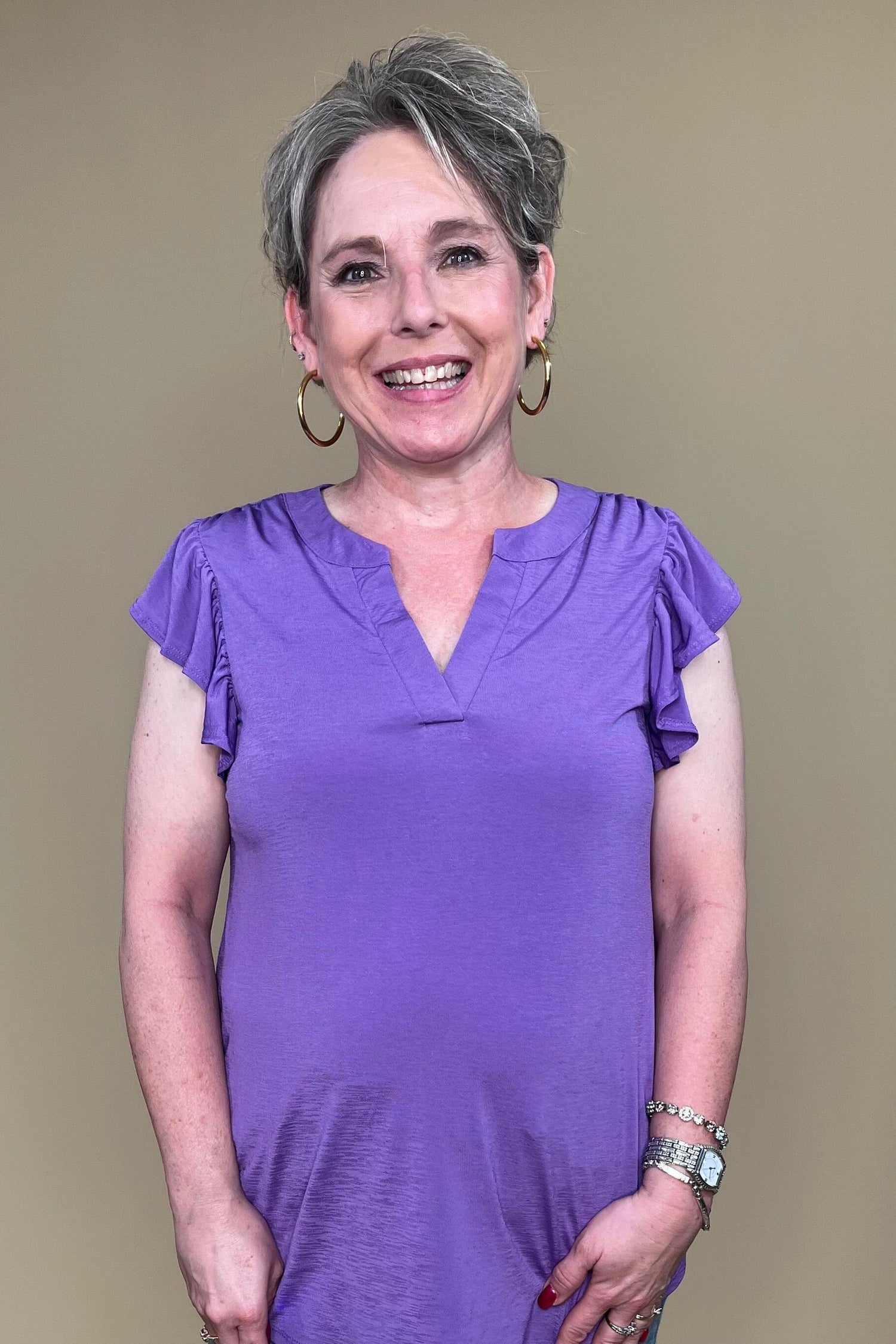 Cap Sleeve w/Ruffle V-Neck JR TOP DRESSY DEAR SCARLETT 