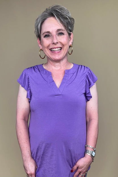 Cap Sleeve w/Ruffle V-Neck JR TOP DRESSY DEAR SCARLETT 