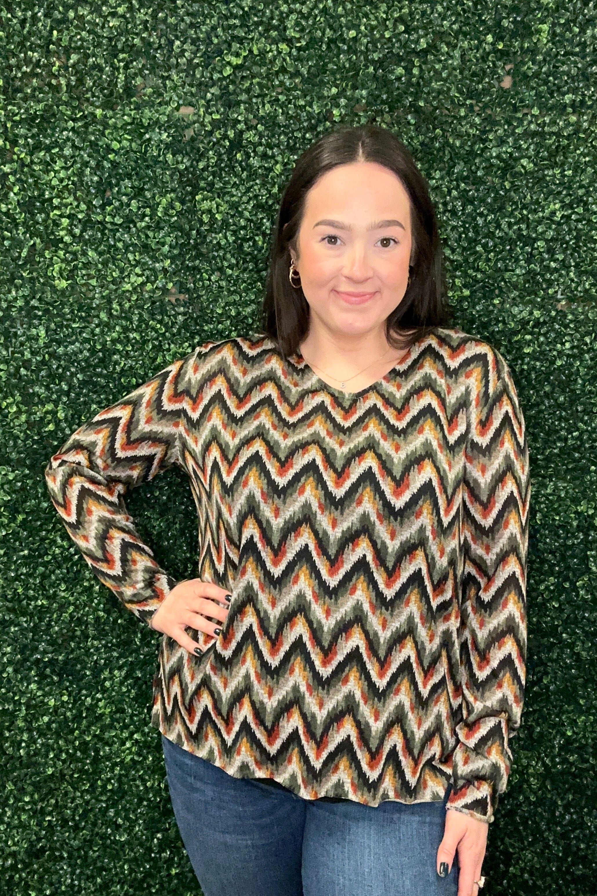 Long Sleeve Zig Zag Printed Top MISSY TOP SPECIAL KEREN HART 