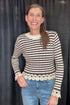 Long Sleeved Striped Sweater w/Doily Trim SWEATER SO ME 
