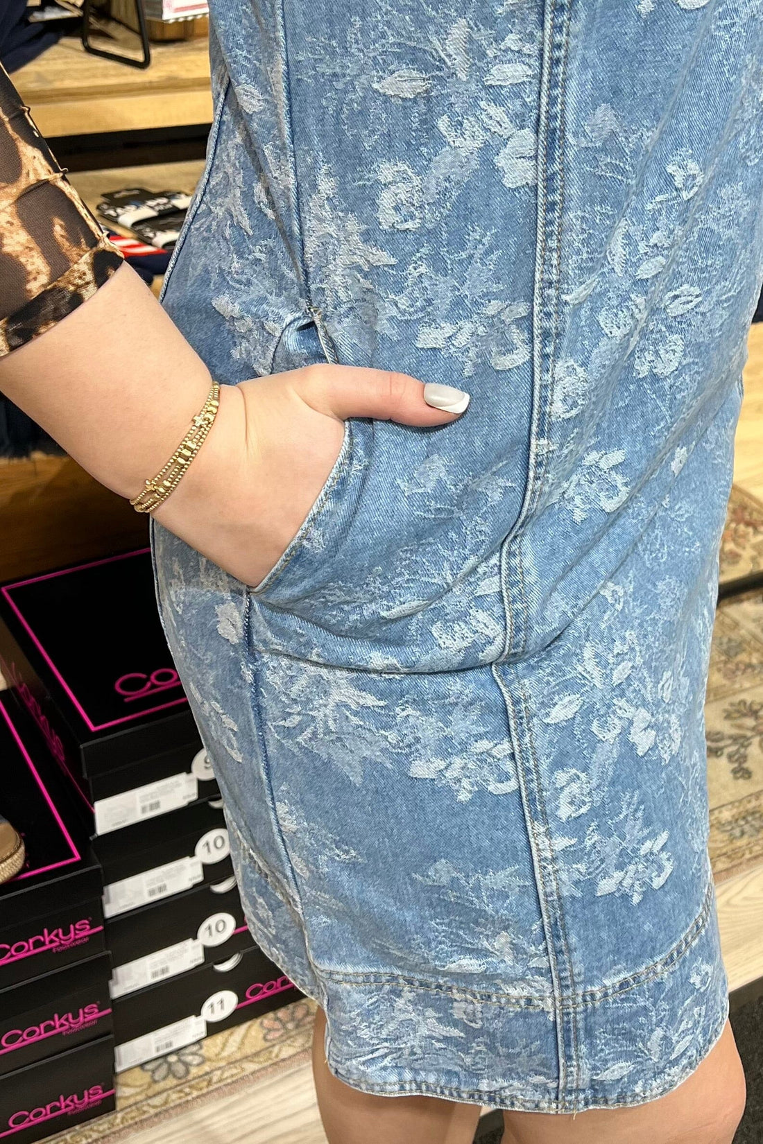 Pop Over Denim Dress w/Pockets DRESS TRIBAL 