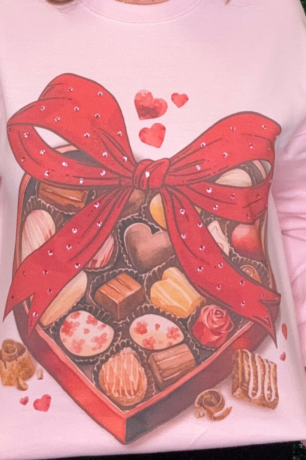 Box of Valentine Rhinestone Graphic Tee MISSY BASIC KNIT SUGAR STITCH 