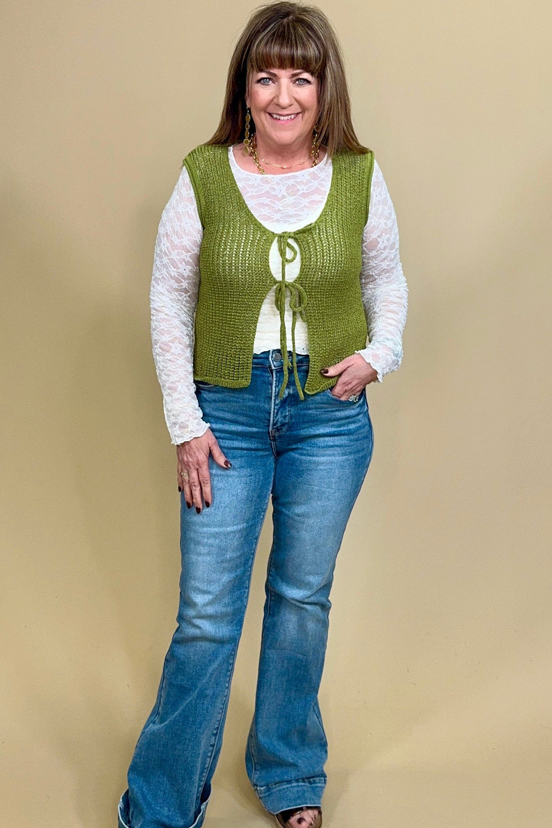 Tie Front Vest JRTOP CASUAL TOP BLUPEPPER 