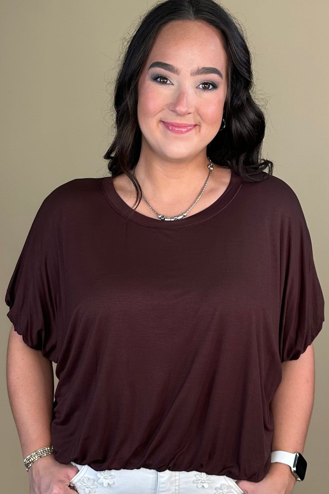 Double Lined Bamboo Fabric Bubble Knit Top - Chocolate JRTOP CASUAL TOP:~~Unassigned~~ UMGEE 