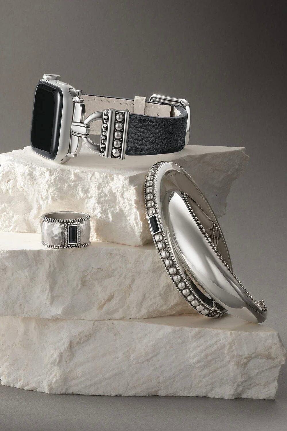 Pretty Tough Black Gem Wide Band Ring BRING Brighton Collectables 