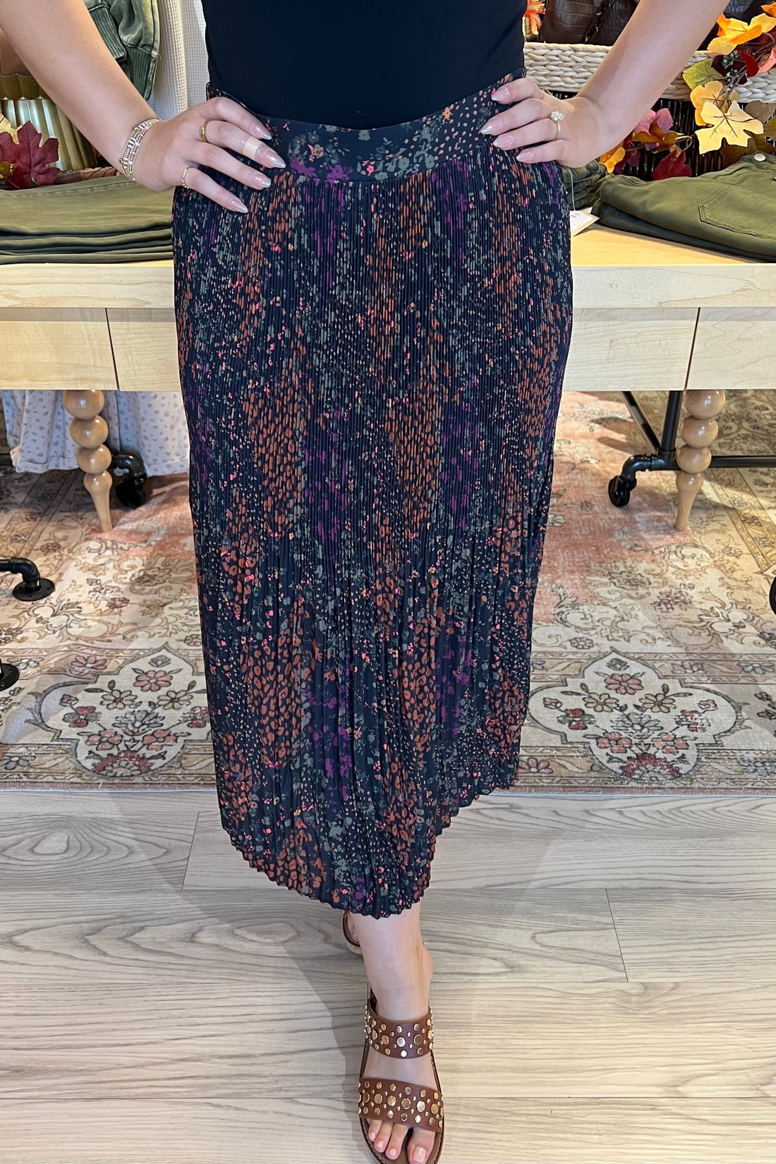 Plisse Skirt w/Slit BOTTOMS TRIBAL 