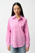Long Sleeve Button Down w/Cutout & Pearl Detail MISSY TOP SPECIAL JOSEPH RIBKOFF 