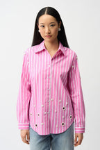 Long Sleeve Button Down w/Cutout & Pearl Detail MISSY TOP SPECIAL JOSEPH RIBKOFF 