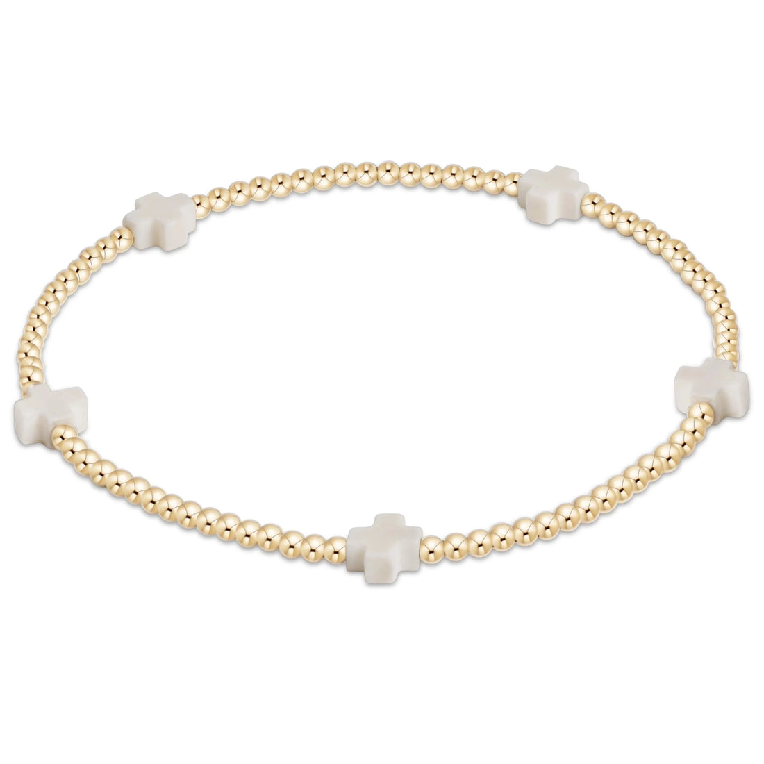 Enewton Signature Cross Gold Pattern 2mm Bead Bracelet- Off White JEWELRY ENEWTON 