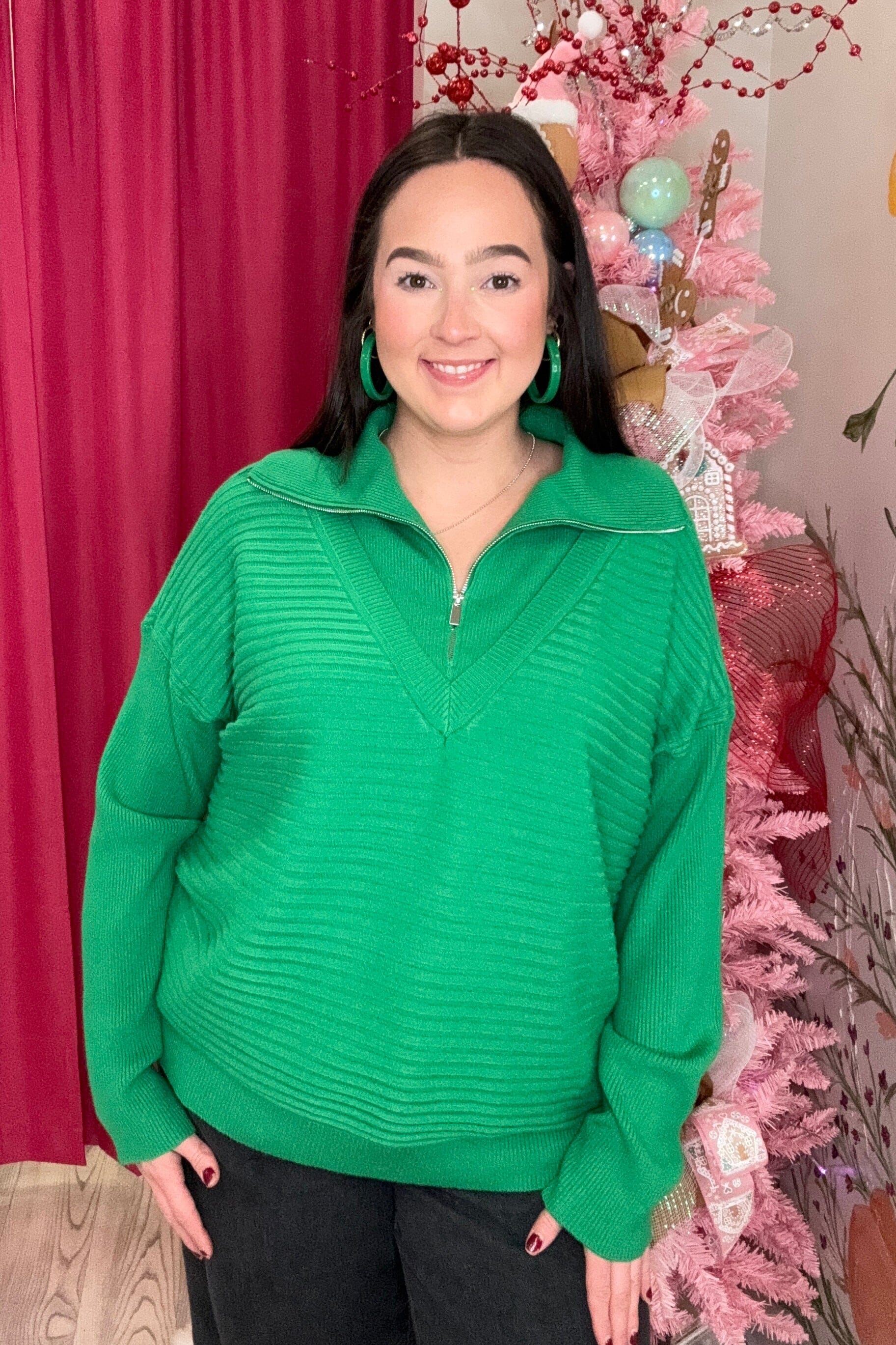 Zip Up V-Neck Sweater MISSY TOP SPECIAL TRIBAL 