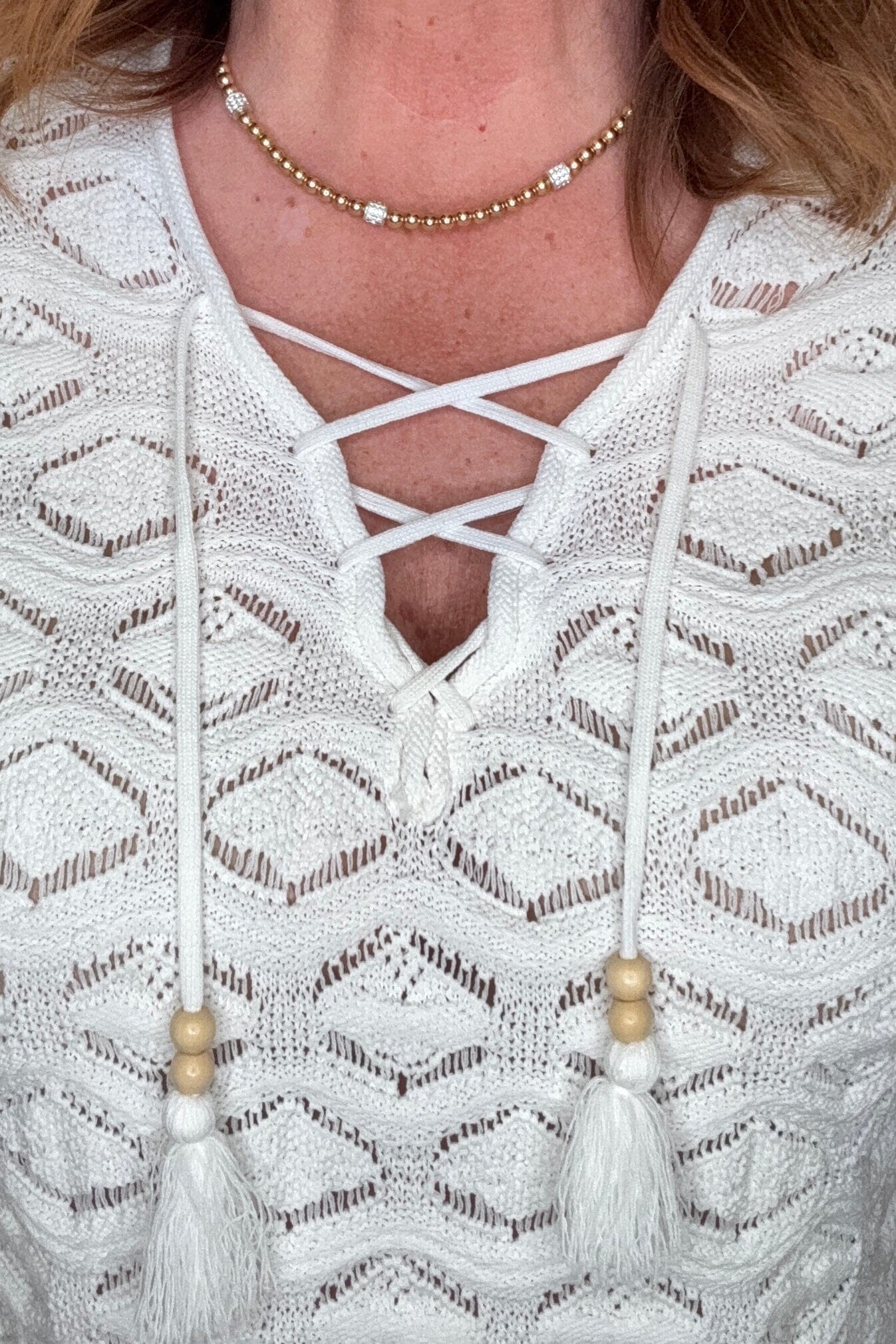 Sleeveless Lace Up Sweater w/Beads MISSY TOP SPECIAL TRIBAL 