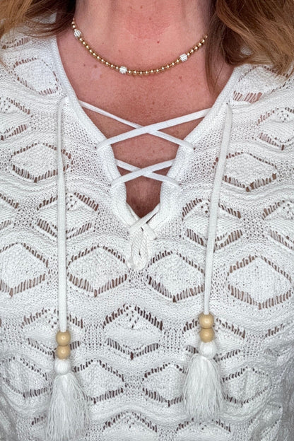 Sleeveless Lace Up Sweater w/Beads MISSY TOP SPECIAL TRIBAL 