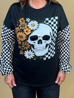 Skull & Floral Checkered Long Sleeve Top JRTOP CASUAL TOP:~~Unassigned~~ YOURFASHIONWHOL 
