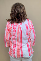3/4 Sleeve Printed Button Down w/Trim MISSY TOP SPECIAL PARSLEY & SAGE 