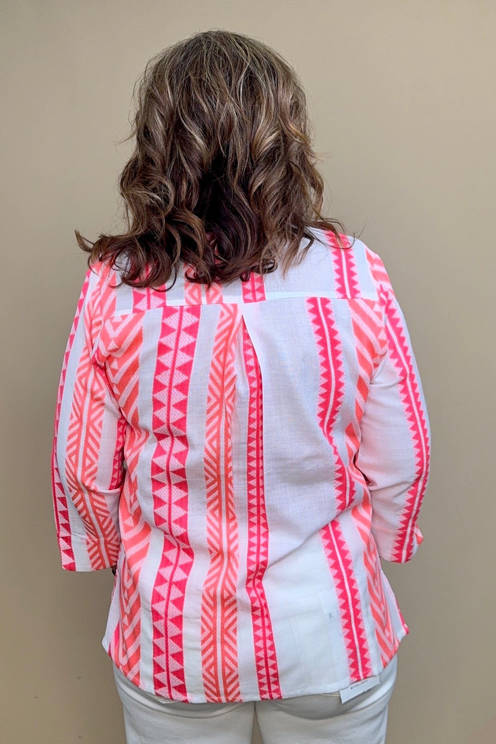 3/4 Sleeve Printed Button Down w/Trim MISSY TOP SPECIAL PARSLEY &amp; SAGE 