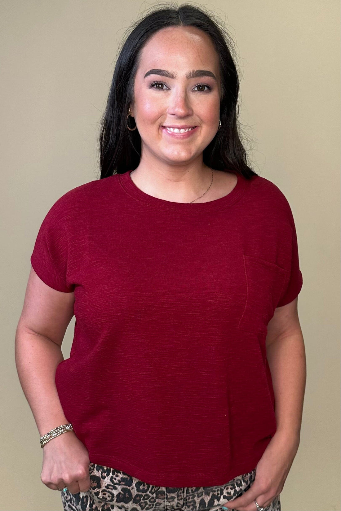 Slub Relaxed Crop Top JR TOP DRESSY ZENANA CABERNET S 