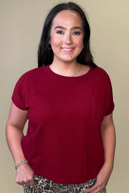 Slub Relaxed Crop Top JR TOP DRESSY ZENANA CABERNET S 