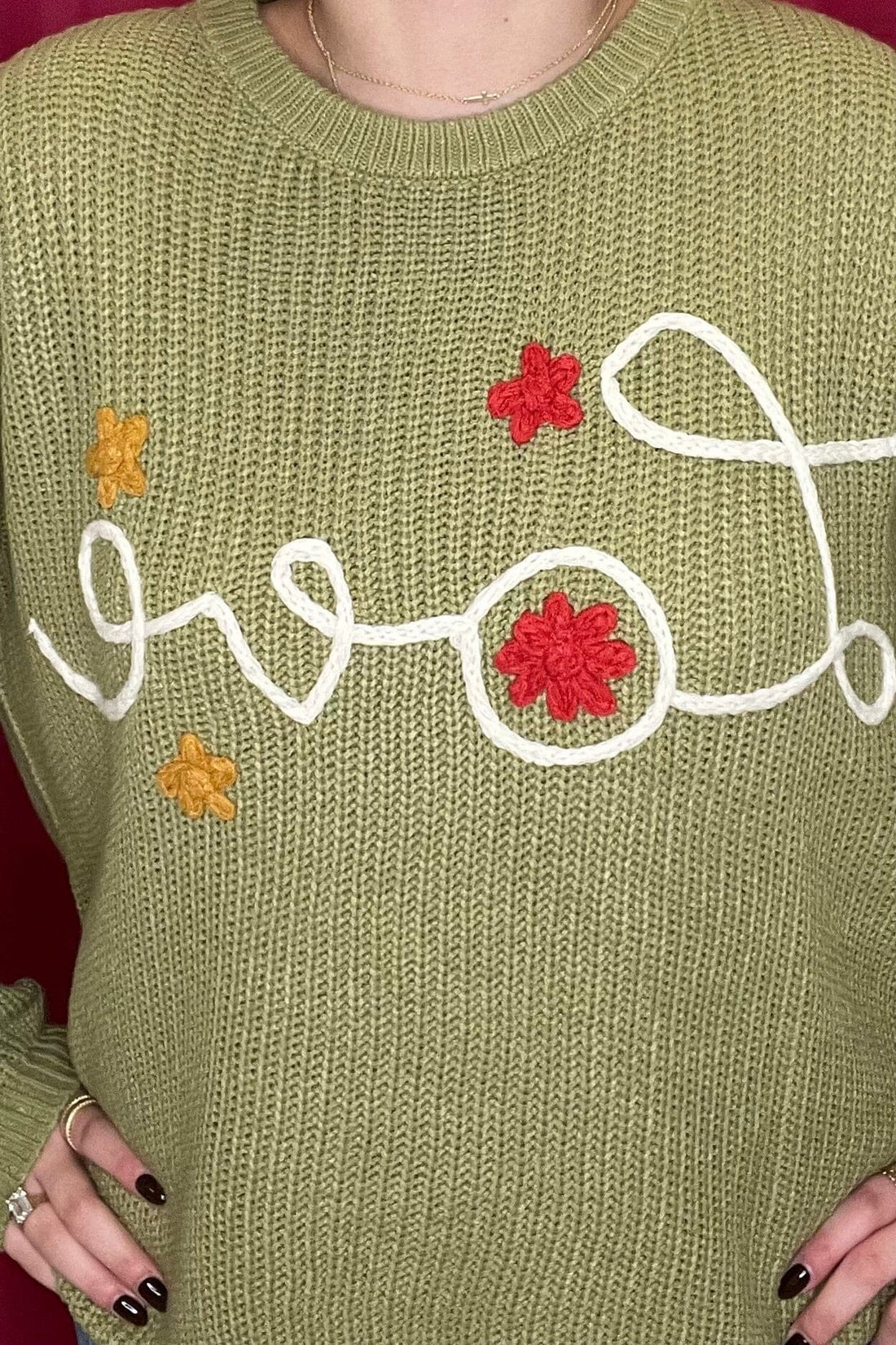 Long Sleeve &quot;Love&quot; Stitch Knit Sweater SWEATER EASEL 