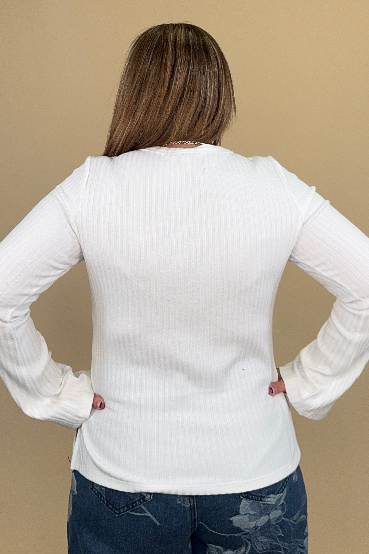 Long Sleeve Scoop Neck White Knit Top MISSY BASIC KNIT LIVERPOOL 