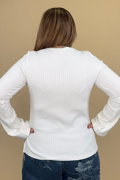 Long Sleeve Scoop Neck White Knit Top MISSY BASIC KNIT LIVERPOOL 