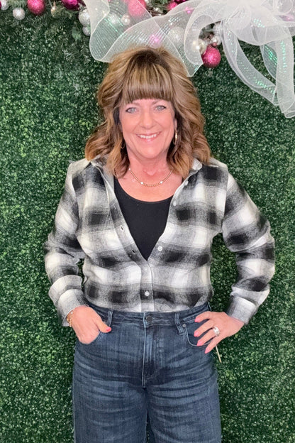 Long Sleeve Flannel Button Down MISSY TOP SPECIAL KEREN HART 