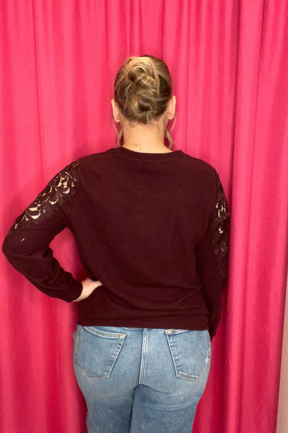 Long Sleeve Crew Neck Lace Insert Top MISSY TOP SPECIAL LIVERPOOL 