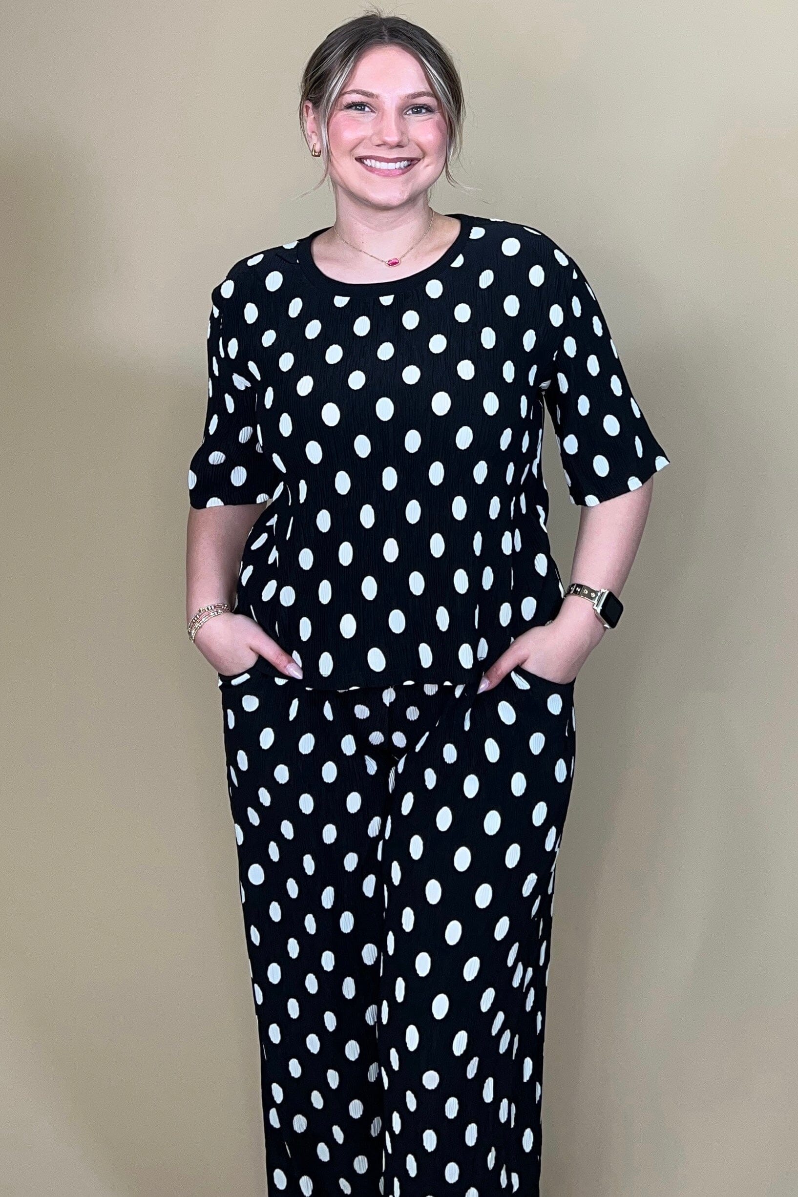 Scoop Neck 3/4 Sleeve Polka Dot Top JR TOP DRESSY SOUTHERN GRACE 