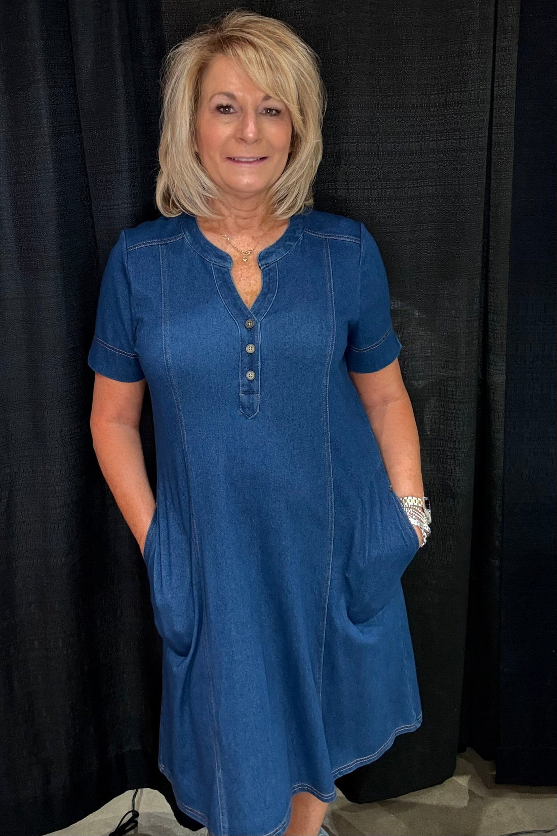 Short Sleeve Denim Dress w/Pockets DRESS SOUTHERN LADY 