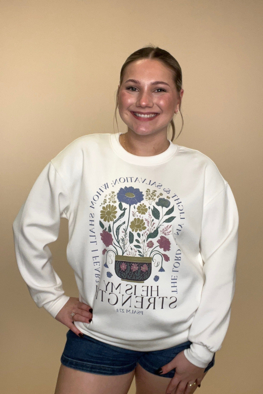 Scuba Printed Top w/ He Is My Strength JRTOP CASUAL TOP YELETE 