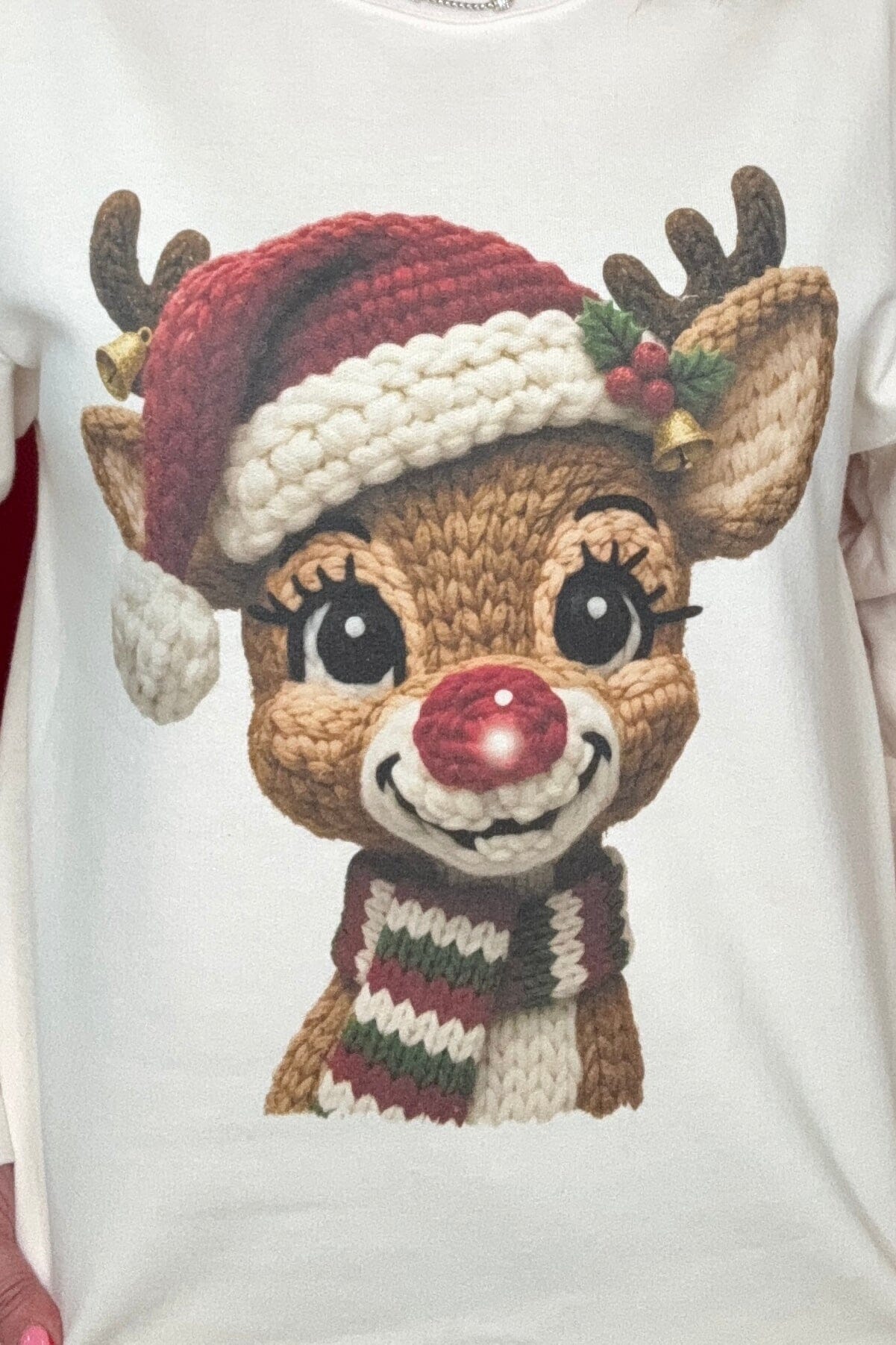 Rudolph Reindeer Sweatshirt MISSY BASIC KNIT SUGAR STITCH 