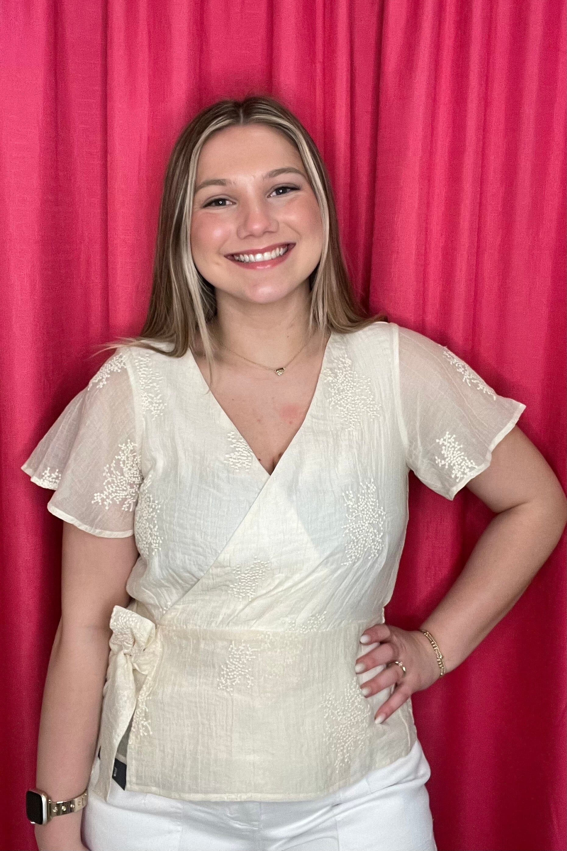 Short Sleeve Wrap Front Woven Top w/Tie MISSY TOP SPECIAL LIVERPOOL 