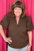 V-Neck Puff Sleeve Textured Top JR TOP DRESSY GLAM BRW S 