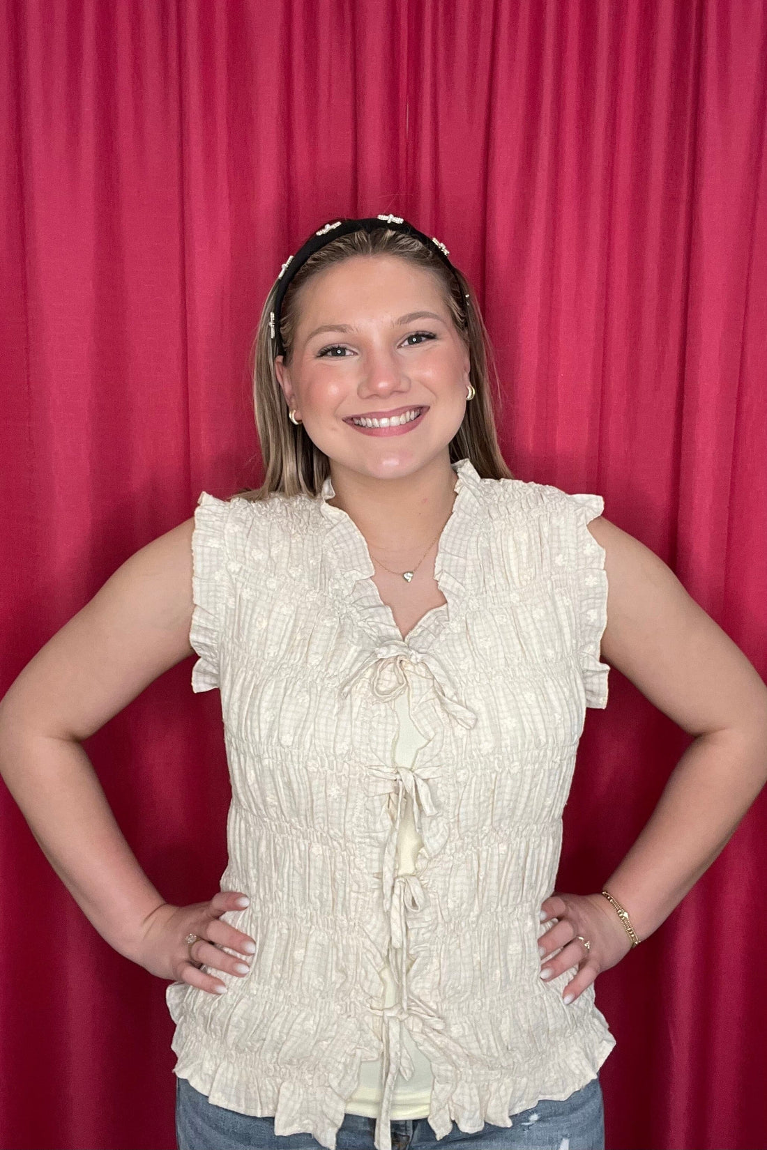 Cap Sleeve Ruffle Top w/Embroidered Flowers JR TOP DRESSY EASEL