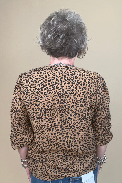 3/4 Sleeve Leopard Printed Top w/Zipper MISSY TOP SPECIAL ZAC &amp; RACHEL 