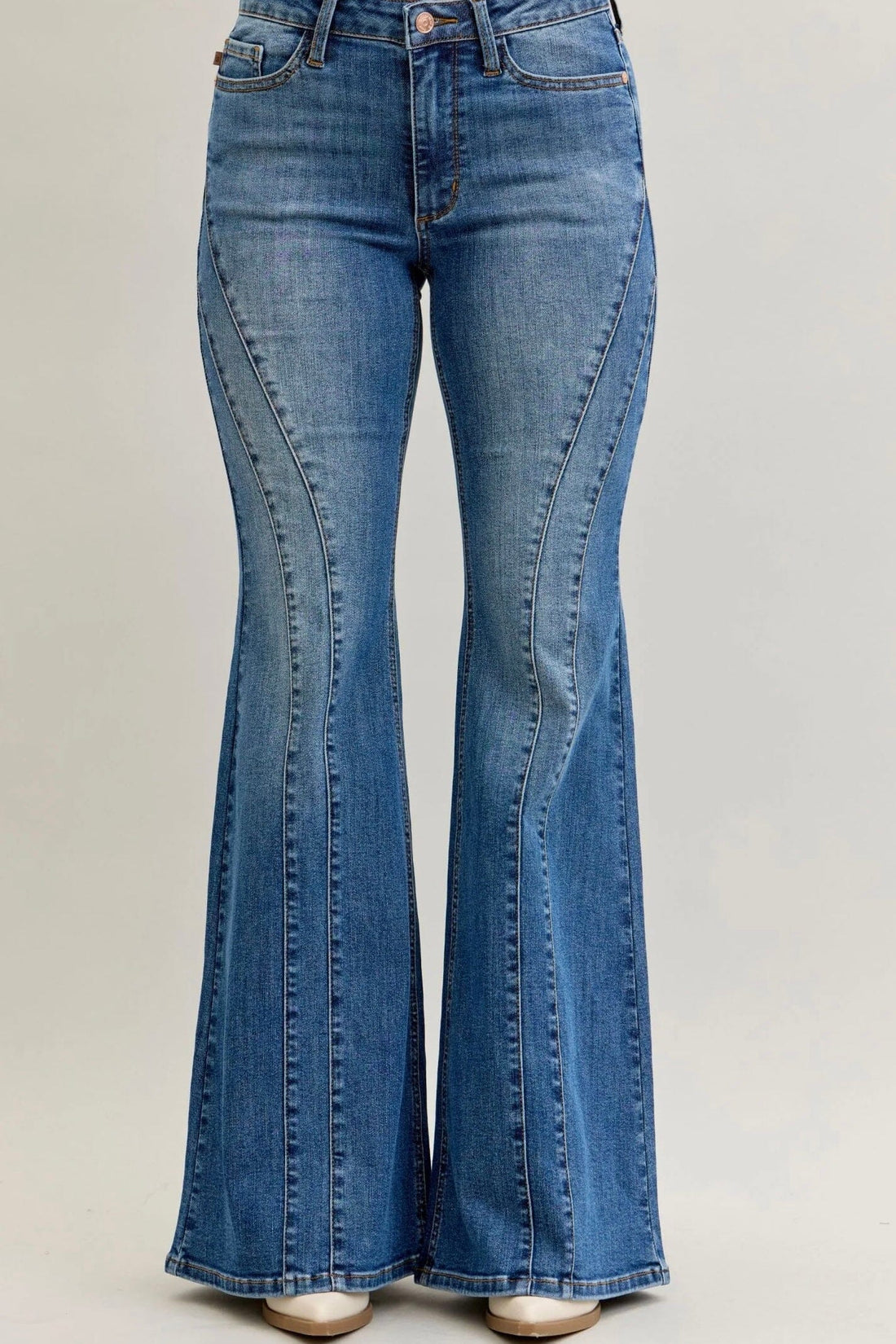 Mid-Rise New Flare Double Angular Seam JEANS JUDY BLUE 