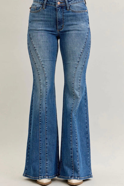 Mid-Rise New Flare Double Angular Seam JEANS JUDY BLUE 