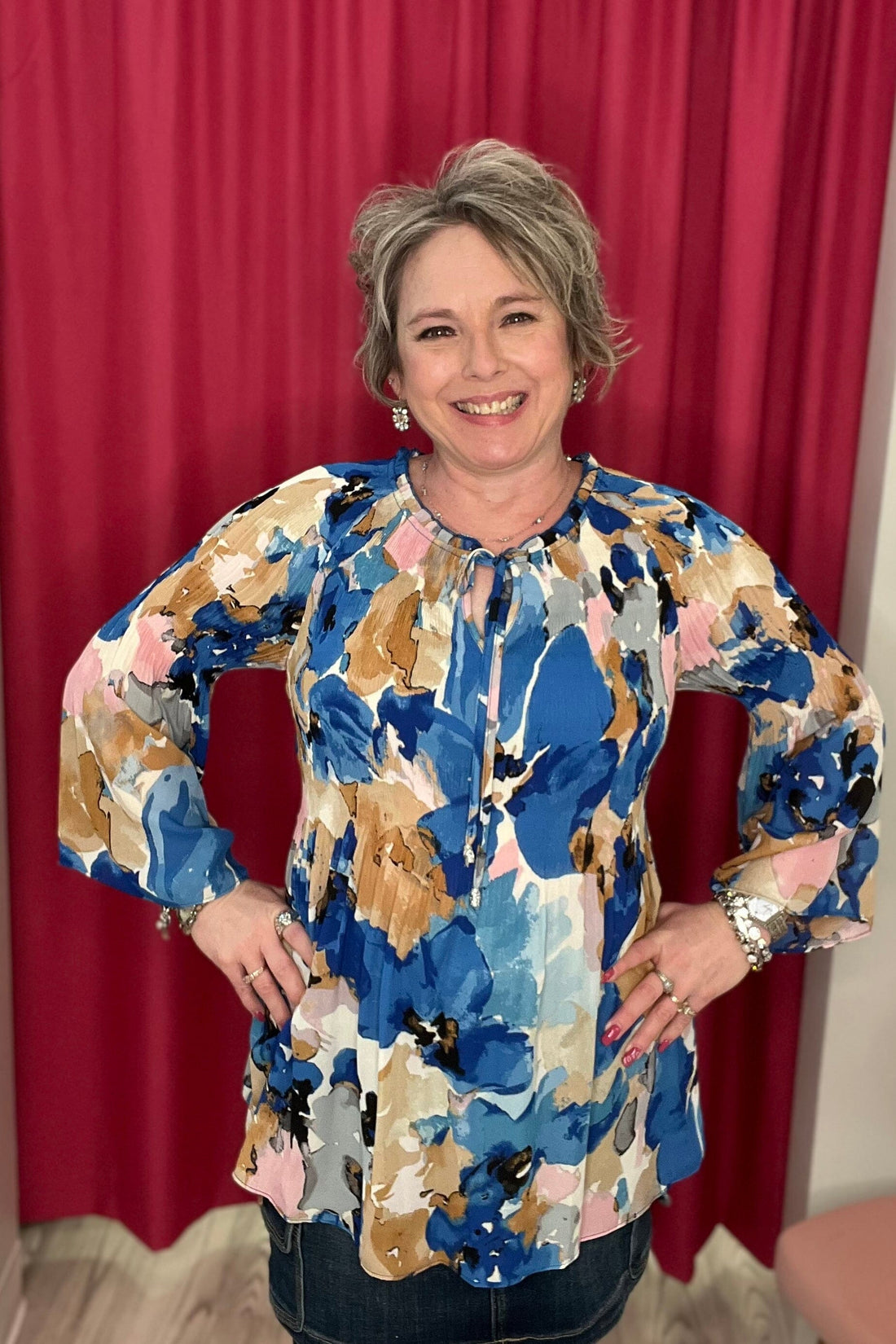 3/4 Sleeve Printed Plisse Top MISSY TOP SPECIAL KEREN HART 