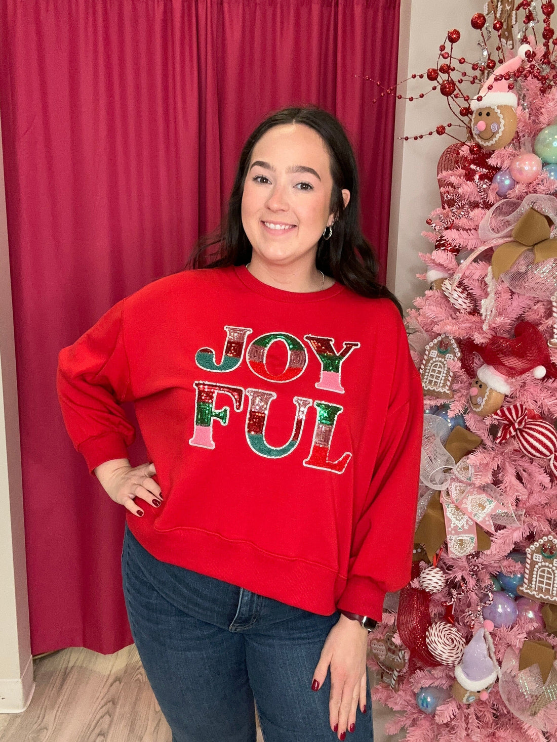 Long Sleeve Joyful Sequin Patch Sweatshirt JRTOP CASUAL TOP MARYSQUARE