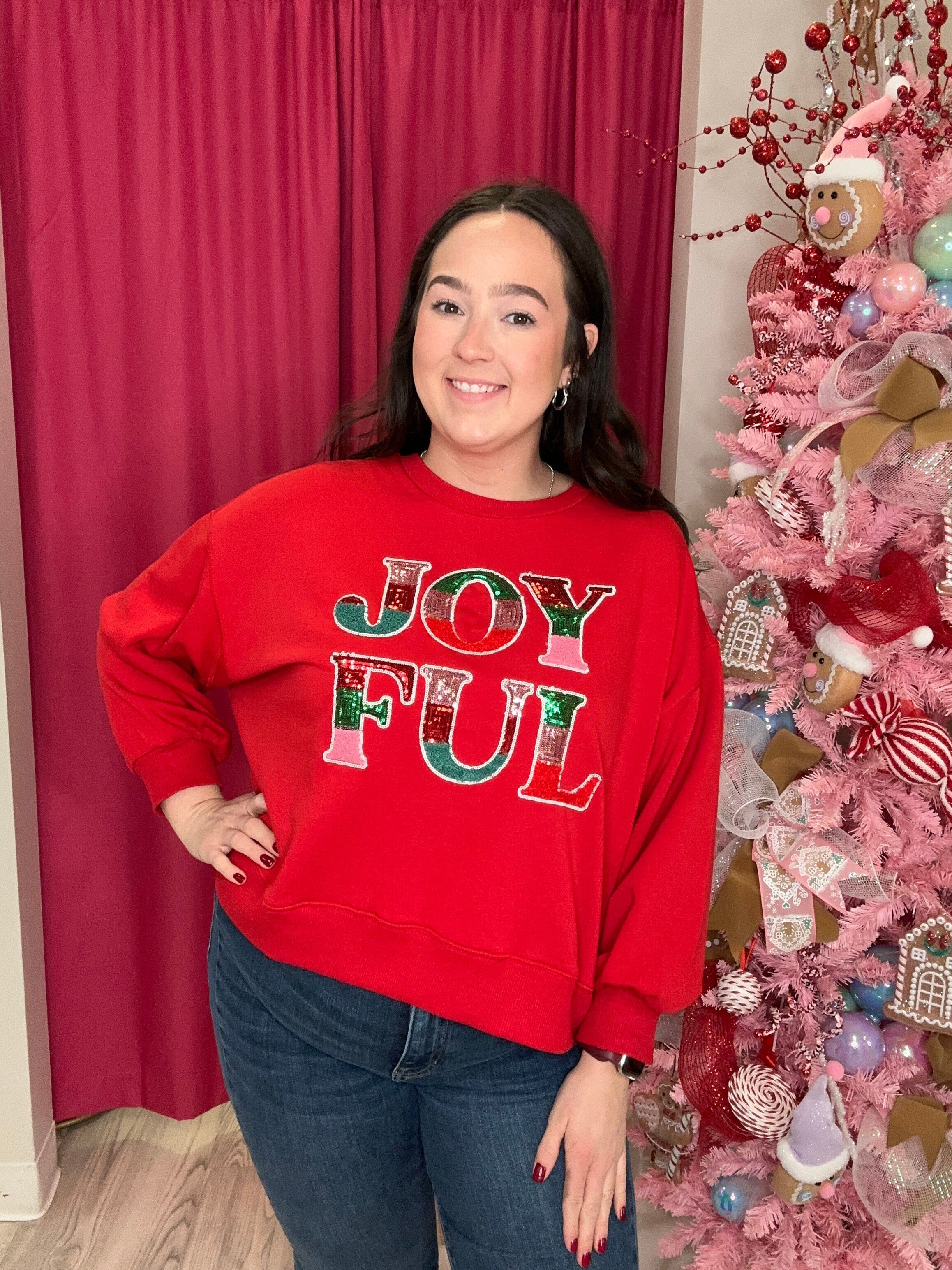 Long Sleeve Joyful Sequin Patch Sweatshirt JRTOP CASUAL TOP MARYSQUARE 