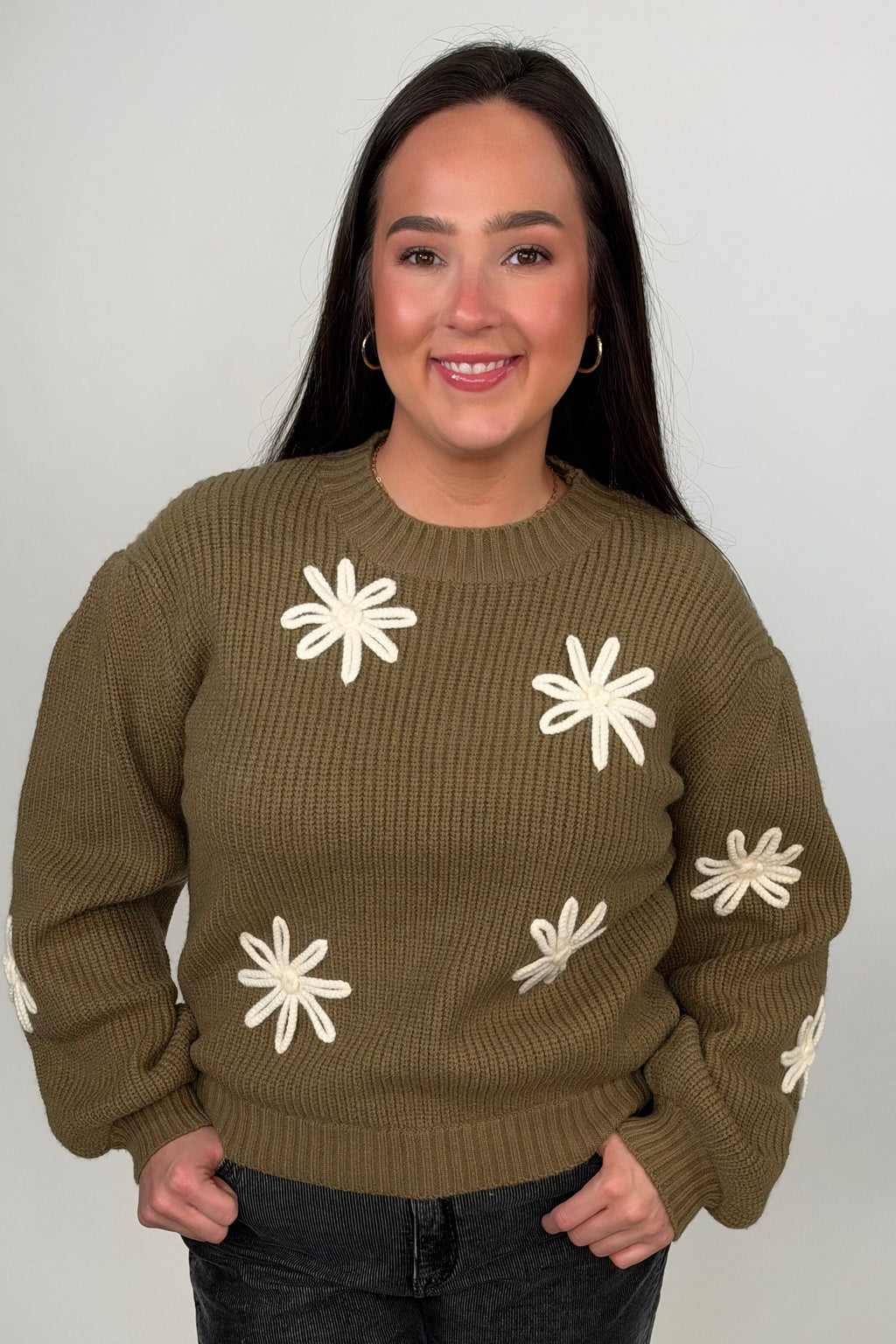 Floral Detail Rib Knit Sweater SWEATER:~~Unassigned~~ POL CLOTHING 