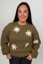 Floral Detail Rib Knit Sweater SWEATER:~~Unassigned~~ POL CLOTHING 