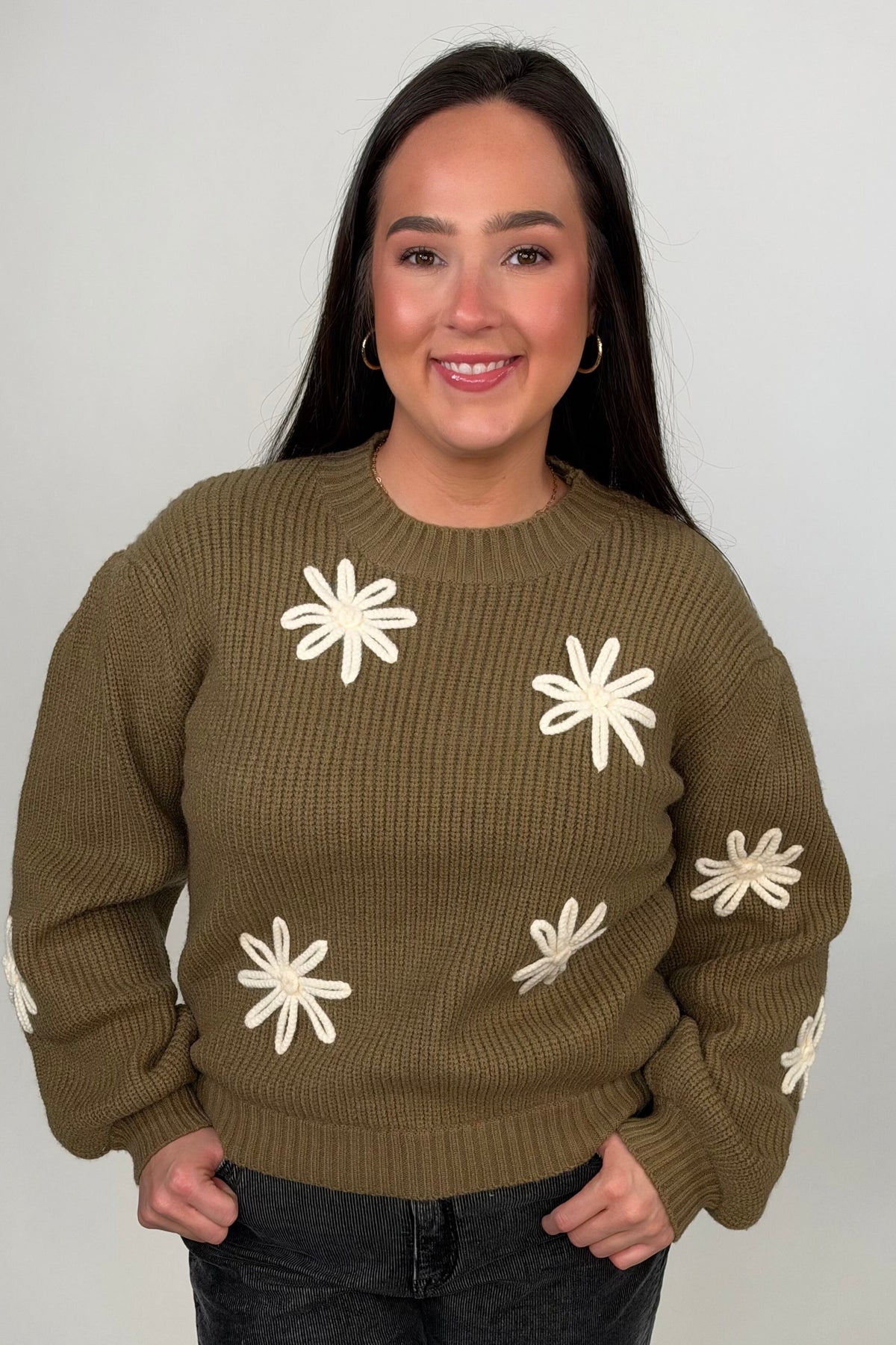Floral Detail Rib Knit Sweater SWEATER:~~Unassigned~~ POL CLOTHING 