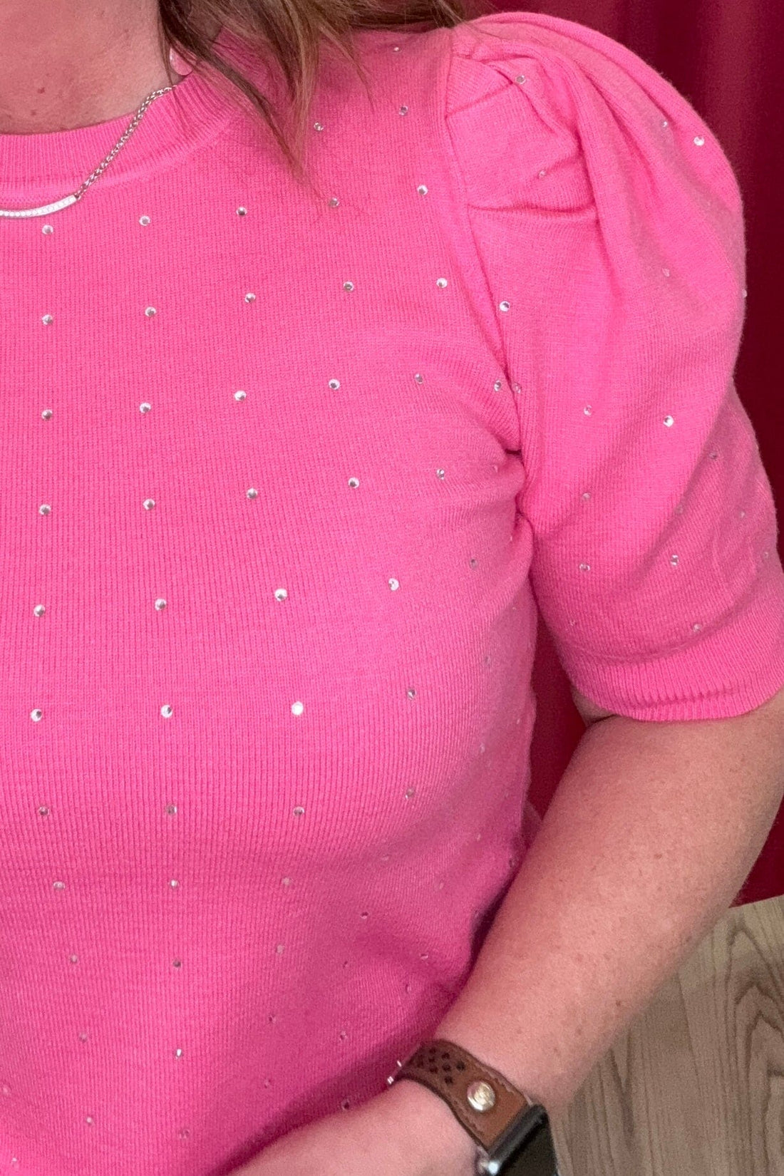 Short Puff Sleeve w/Stud Detail JRTOP CASUAL TOP WHOLESALE FASHION TRENDS 