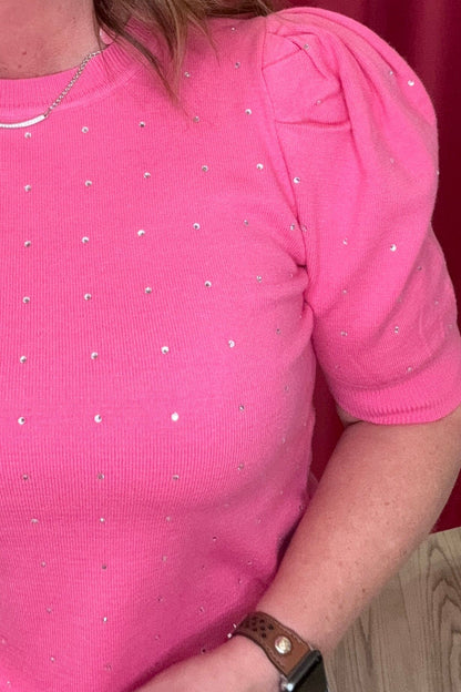 Short Puff Sleeve w/Stud Detail JRTOP CASUAL TOP WHOLESALE FASHION TRENDS 