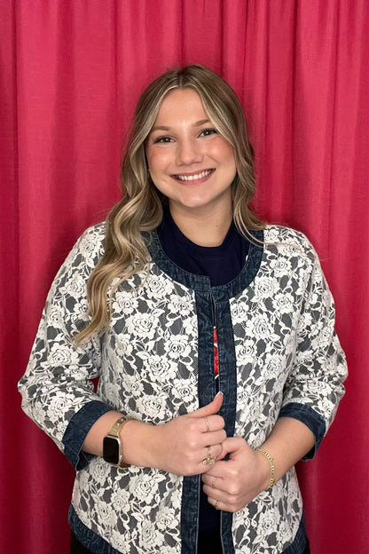 Open Front Lace Denim Jacket OUTFIT COMPLETER PARSLEY &amp; SAGE 