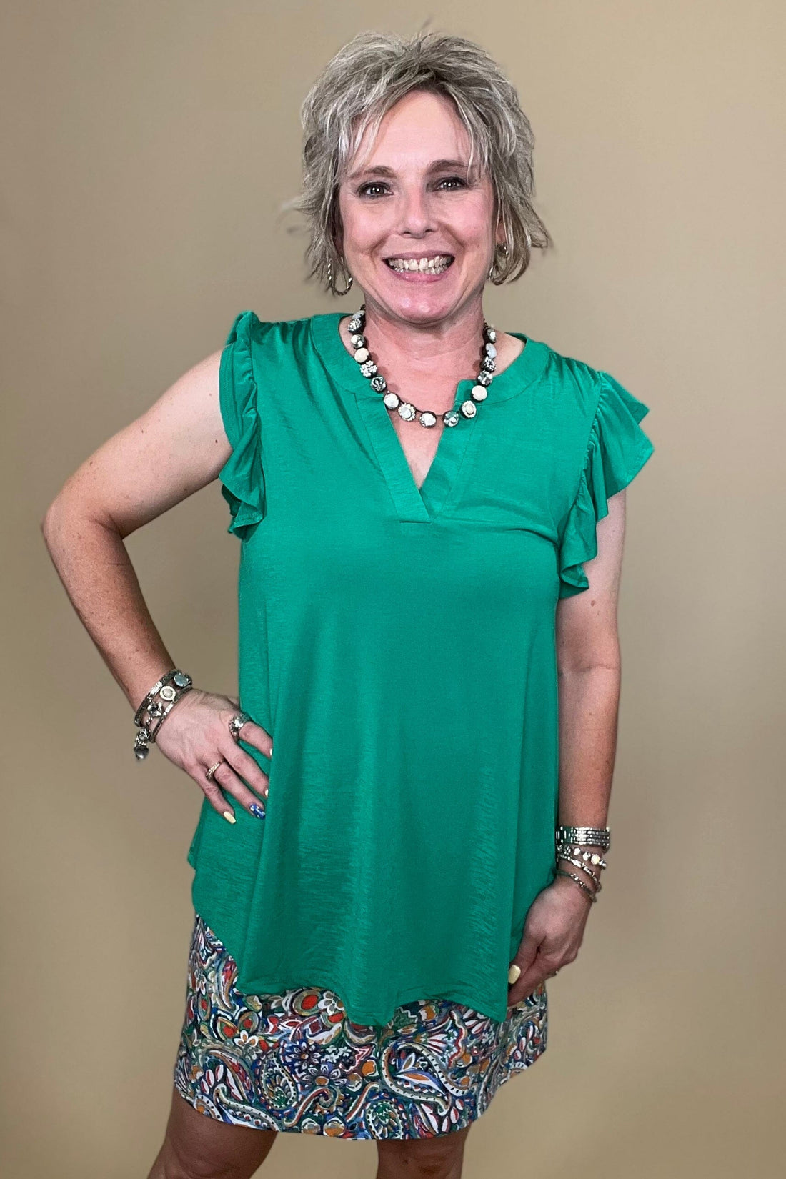 Cap Sleeve w/Ruffle V-Neck JR TOP DRESSY DEAR SCARLETT 