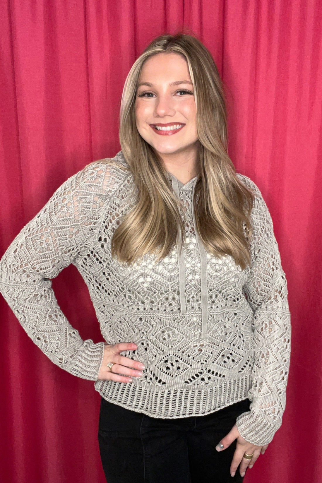 Cold Dye Raglan Long Sleeve Crochet Hoodie Sweater MISSY TOP SPECIAL CHARLIEB